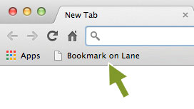 A screenshot showing arrow pointing to the Bookmark on Lane button on browser tool bar